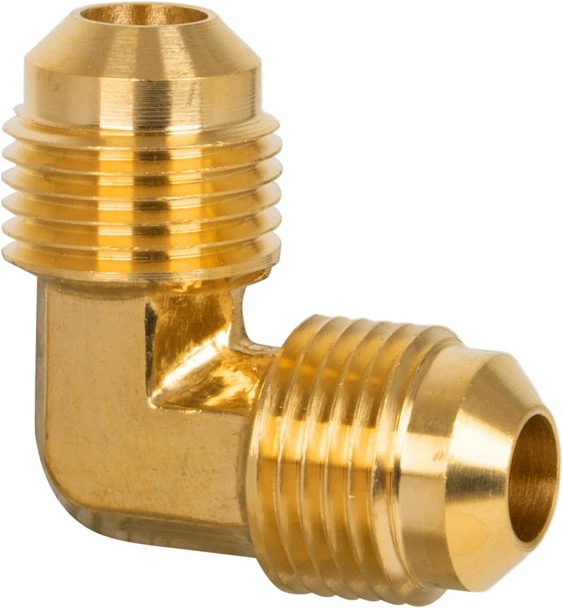 JUWO 3/8" x 3/8" Male Flare Brass Flare Fitting, 90 Degree Elbow, Tube Fitting, Propane, Fuel, Gas Adapter, Durable Brass Pipe Connector - Image 1